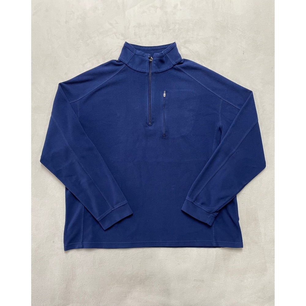 LL Bean Mens XL Blue Fleece Quarter Zip Pullover Sweater 0BVM2 Pocket